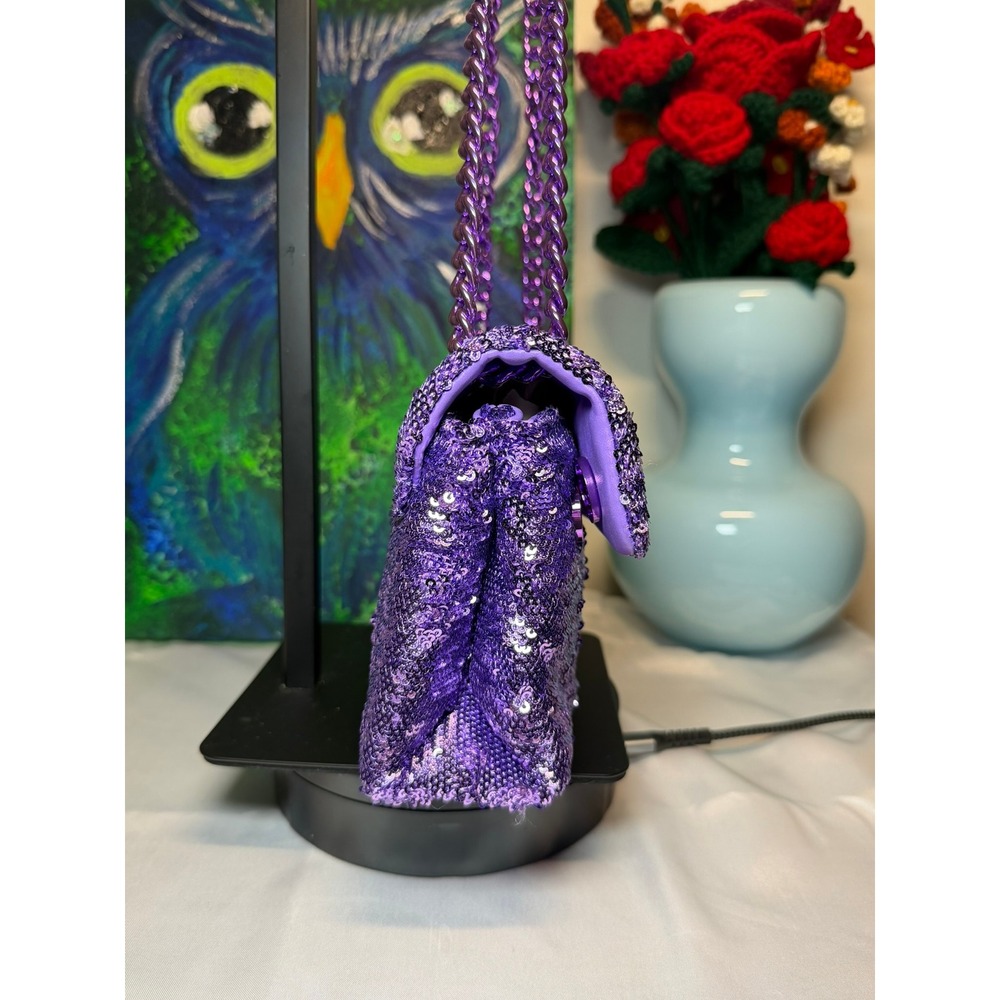 Kurt Geiger London Mini Kensington Purple Sequin Eagle Head Crossbody Bag - Picture 3 of 10
